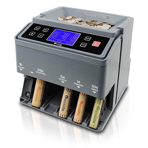 Cassida C300 Professional USD Coin Counter, Sorter and Wrapper/Roller | 35% Faster Wrapping Coins with Quickload Technology | 300 Coins/Minute | Printing-Compatible | Includes 5 Wrapper Sets