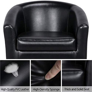 YAHEETECH Accent Chairs Set of 2 Faux Leather Barrel Chair Side Chairs Club Chair for Bedroom Living Reading Room, Black