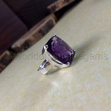 Load image into Gallery viewer, amethyst ring, dark purple amethyst solitaire ring, february birthstone jewelry, purple 925 sterling silver, men&#39;s engagemnet band, eternity love promise ring band
