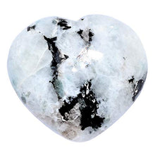 Load image into Gallery viewer, Zenergy Gems Selenite Charged Hand-Carved Natural Rainbow Moonstone Pocket Puffy Heart/Palm Heart/Worry Stone + Baby Selenite Puffy Heart Charging Crystal [Included]
