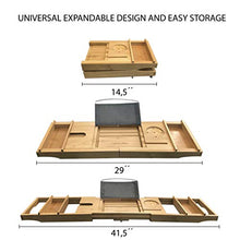 Load image into Gallery viewer, Luxury Bath Caddy Tray for Tub | Bath Table | Premium Bamboo Bathtub Tray for Tub | Fits All Bath Accessories Wine Glass, Books, Tablets, Cellphones, Shampoo, Soap | Bath Shelf Foldable Design
