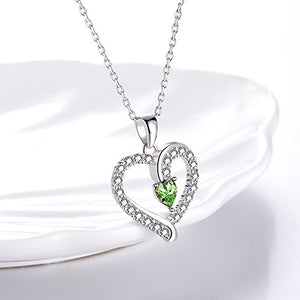 Necklace Birthday Gifts for Wife Mom Peridot Jewelry Women Teen Girls Sterling Silver Love Heart Necklace Anniversary Gifts