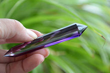 Load image into Gallery viewer, Keren (smart) Clear Purple Siberian Synthetic Crystal Lab Grown Quartz 12 Sided 3.54 Inch Facet Vogel Style Double Termination Wand Point Reiki Healing
