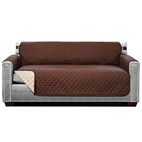 Sofa Shield Original Patent Pending Reversible Large Sofa Protector for Seat Width up to 70 Inch, Furniture Slipcover, 2 Inch Strap, Couch Slip Cover Throw for Pets, Dogs, Cats, Sofa, Chocolate Beige