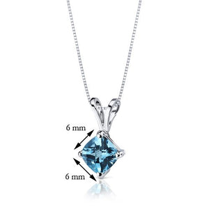 14 Karat White Gold Cushion Cut 1.00 Carats Swiss Blue Topaz Pendant