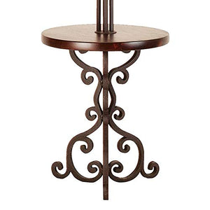 Traditional Floor Lamp with Table Iron Rust Scroll Wooden Off White Flared Bell Shade for Living Room Reading - Franklin Iron Works