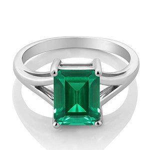 Gem Stone King 925 Sterling Silver Emerald Cut Green Simulated Emerald Women's Ring 2.30 Cttw (Size 7)