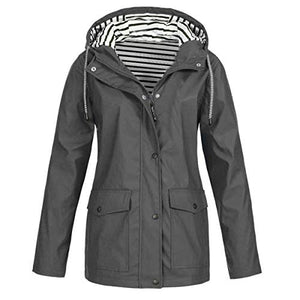 Thenxin Rain Jacket Women's Waterproof Windproof Hooded Outdoor Raincoat Hiking Windbreaker(Gray,XL)