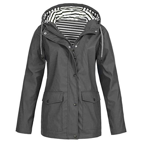 Thenxin Rain Jacket Women's Waterproof Windproof Hooded Outdoor Raincoat Hiking Windbreaker(Gray,XL)