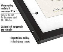 Load image into Gallery viewer, Americanflat 11x14 Black Diploma Frame | Displays 8.5x11 Diplomas with Mat or 11x14 Inch Without Mat. Shatter-Resistant Glass. Hanging Hardware Included!
