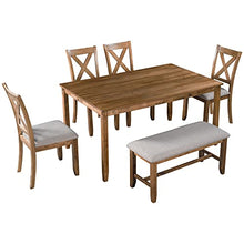 Load image into Gallery viewer, Merax 6-Piece Kitchen Set, Wooden Rectangular Dining-Table, 4 Chairs and Bench Family Furniture, Natural Cherry
