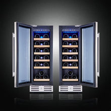 Load image into Gallery viewer, Kalamera Mini Fridge 18 Bottle - 12 inch Wine Cooler Refrigerator, Built-in or Freestanding, with Stainless Steel &amp; Double-Layer Tempered Glass Door, and Temperature Memory Function Wine Fridge
