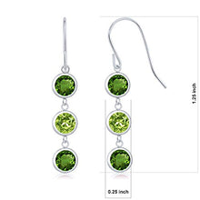 Load image into Gallery viewer, Gem Stone King 3.00 Ct Round Green Chrome Diopside Green Peridot 925 Sterling Silver 3 Stone Dangle Earrings
