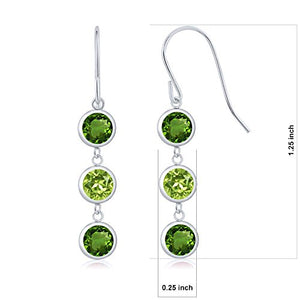 Gem Stone King 3.00 Ct Round Green Chrome Diopside Green Peridot 925 Sterling Silver 3 Stone Dangle Earrings