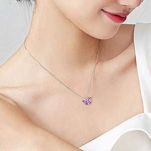 Aurora Tears 925 Sterling Silver Purple Butterfly Pendants Women Crystal Butterflies Jewelry Girls Cute Animal Necklace Dating Gift DP0013P