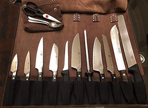 Rustic Town Leather Knife Roll Storage Bag | Elastic and Expandable 11 Pockets with Tool Pouch | Adjustable/Detachable Shoulder Strap | Travel-Friendly Chef Knife Case Roll (Walnut Brown)