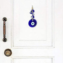 Load image into Gallery viewer, Erbulus Turkish Macrame Evil Eye Wall Hanging Ornament – Round Glass Bead with 6 Mini Size Blue Glass Evil Eyes - Home Protection Charm and Wall Decor Amulet in a Box
