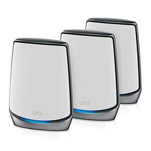 NETGEAR Orbi Whole Home Tri-band Mesh Wi-Fi 6 System (RBK853) – Router with 2 Satellite Extenders, Coverage Up to 7,500 Square Feet, 100 Devices, AX6000 (Up to 6Gbps)