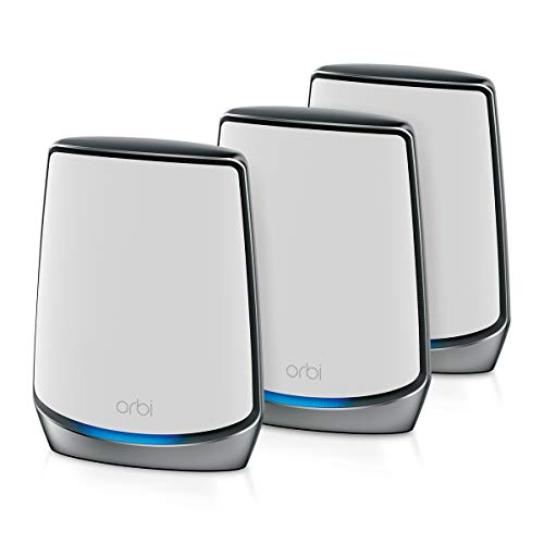 NETGEAR Orbi Whole Home Tri-band Mesh Wi-Fi 6 System (RBK853) – Router with 2 Satellite Extenders, Coverage Up to 7,500 Square Feet, 100 Devices, AX6000 (Up to 6Gbps)