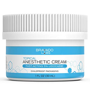 Bravado Labs Lidocaine Numbing Cream - Topical Anesthetic Cream - Best Skin Numbing Cream for Tattoos, Laser Hair Removal, Microneedling, Waxing - 5% Lidocaine Maximum Strength Formula (1oz)