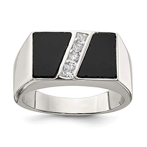 925 Sterling Silver Mens Cubic Zirconia Cz Black Onyx Band Ring Size 11.00 Man Fine Jewelry For Dad Mens Gifts For Him