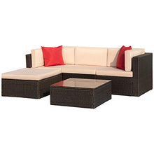 Load image into Gallery viewer, Devoko 5 Pieces Patio Furniture Sets All-Weather Outdoor Sectional Sofa Manual Weaving Wicker Rattan Patio Conversation Set with Cushion and Glass Table (Beige)
