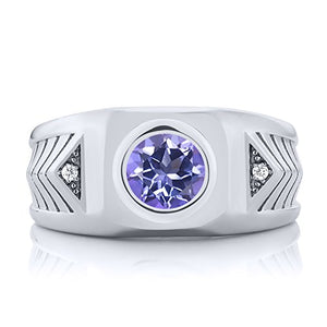 Gem Stone King 2.43 Ct Round Purple Blue Mystic Topaz 925 Sterling Silver Men's Ring (Size 12)