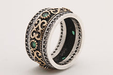 Load image into Gallery viewer, Handmade Turkish Authentic Jewelry Round Shape Cut Emerald Topaz 925 Sterling Silver Band Ring for Gift for Ladies Size ALL
