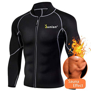 Men Sweat Neoprene Weight Loss Sauna Suit Workout Shirt Body Shaper Fitness Jacket Gym Top Clothes Shapewear Long Sleeve (Black, M)