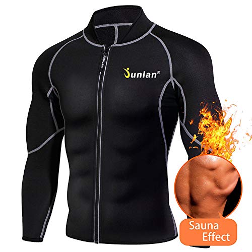 Men Sweat Neoprene Weight Loss Sauna Suit Workout Shirt Body Shaper Fitness Jacket Gym Top Clothes Shapewear Long Sleeve (Black, M)