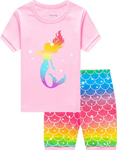 Summer Unicorn Pajamas for Girls Short Sleeve Mermaid Pjs Toddler Kids Clothes Cotton Sleepwear Size 6