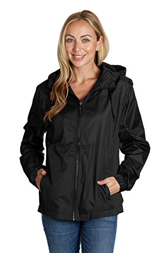eb79 Soccer Jackets for Women Ladies Hooded Windbreaker - Black, Large