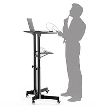 Load image into Gallery viewer, 1home Steel Mobile Stand Up Desk Ajustable Laptop Workstation Muti-Purpose Rolling Podium Lectern with Wheels Laptop Workstation Desk with Storage Tray Black
