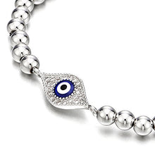 Load image into Gallery viewer, COOLSTEELANDBEYOND Beads Bracelet for Women Men with Cubic Zirconia Protection Evil Eye
