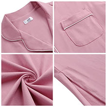 Load image into Gallery viewer, Women Full Length Nightgown Long Sleeve Cotton Soft Jersey Knit Nighty Notch Collar Button Up Comfortable Loungewear Dress (Dusty Pink, Large)
