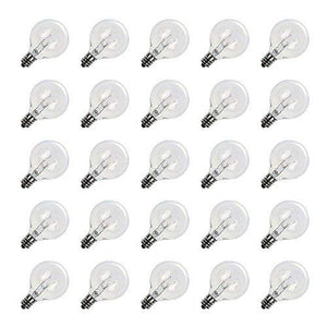 Brightown G40 Clear Light Bulbs Outdoor Light Bulbs Globe E12 Candelabra Screw Base, Incandescent Round Warm Replacement Glass Bulbs for Patio String Lights, 5W 120V, 25 Count (Pack of 1)