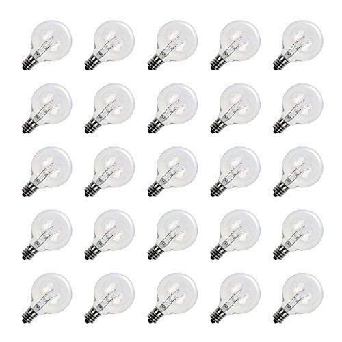Brightown G40 Clear Light Bulbs Outdoor Light Bulbs Globe E12 Candelabra Screw Base, Incandescent Round Warm Replacement Glass Bulbs for Patio String Lights, 5W 120V, 25 Count (Pack of 1)