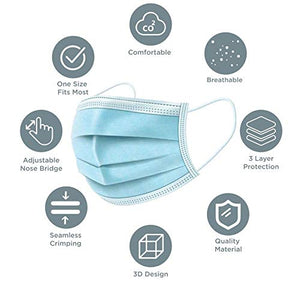 Disposable 3-Layer Protective, 3-D Perfect Fit, Soft Skin Layer Face Mask - 50 Pack