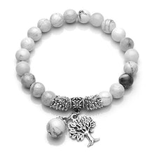 Load image into Gallery viewer, Jovivi 8MM White Turquoise Natural Gemstone Healing Crystal Tree of Life Lucky Charm Stretch Bracelet
