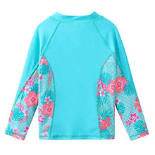 Load image into Gallery viewer, TFJH E Girls Swimsuits Long Sleeve Tankini Rashguard Sets Beachwear UV 50+ Cyan Flower 10A
