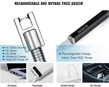 Load image into Gallery viewer, TOMOLO Lighter, Rechargeable Candle Lighter Grill Lighter Electric Arc Lighter with Flexible Neck, LED Battery Display Safety Switch for Candle Camping Cooking BBQs Fireworks (Black&amp;Silver, Pack of 2)
