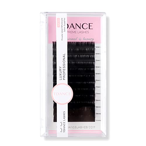 TDANCE Premium D Curl 0.18mm Thickness Semi Permanent Individual Eyelash Extensions Silk Classic Lashes Professional Salon Use Mixed 14-19mm Length In One Tray (D-0.18,14-19mm)
