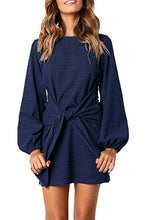 Load image into Gallery viewer, R.Vivimos Women's Autumn Winter Cotton Long Sleeves Elegant Knitted Bodycon Tie Waist Sweater Pencil Dress (Large, Navy Blue)
