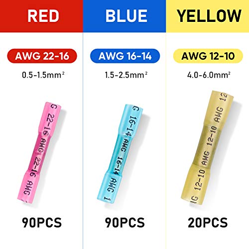 Load image into Gallery viewer, TICONN 200PCS Heat Shrink Butt Connectors Kit, Insulated Waterproof Electrical Marine Automotive Wire Crimp Terminals, Butt Splice (3 Colors / 3 Sizes)