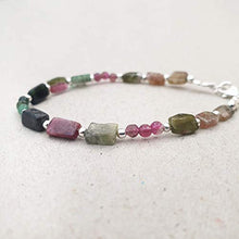 Load image into Gallery viewer, Green Tourmaline Bracelet for women Pink Round Beads Sterling Silver October Birthstone Jewelry
