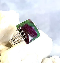 Load image into Gallery viewer, Voluptious Lips- RUBY in ZOISITE Natural (1.6 x 1.6 cm) Gemstone with Shimmering Pink-Red Ruby Matrix, 925 Sterling Silver, Handmade Ring Sz 8 Jewelry.
