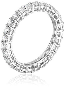 Amazon Essentials Platinum Plated Sterling Silver Round Cut Cubic Zirconia All-Around Band Ring (2.5mm), Size 7
