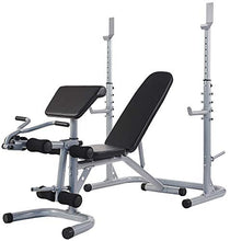 Load image into Gallery viewer, BalanceFrom RS 60 Multifunctional Workout Station Adjustable Olympic Workout Bench with Squat Rack, Leg Extension, Preacher Curl, and Weight Storage, 800-Pound Capacity, Gray
