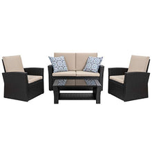 Load image into Gallery viewer, Shintenchi 4 Piece Outdoor Patio Furniture Sets, Wicker Rattan Sectional Sofa Couch with Glass Coffee Table for Backyard, Porch, Garden and Poolside Outdoor Patio Conversation Sets, Black
