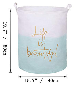 PFONB 19.7" X-Large Collapsible Laundry Basket,Waterproof Sturdy Lightweight Canvas Round Clothes Hamper Home Organizer, Gift Basket.(Life Green)